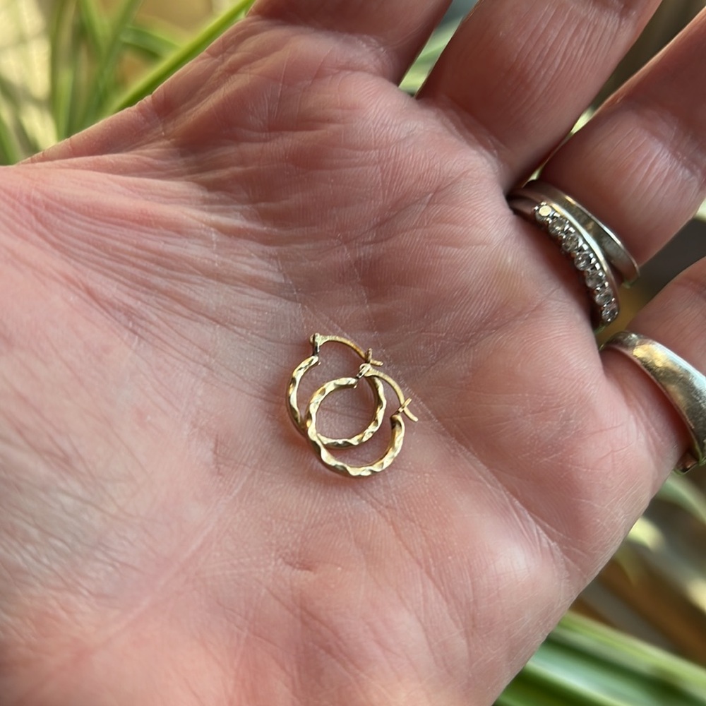 Tiny Solid Gold Hoops - image 3